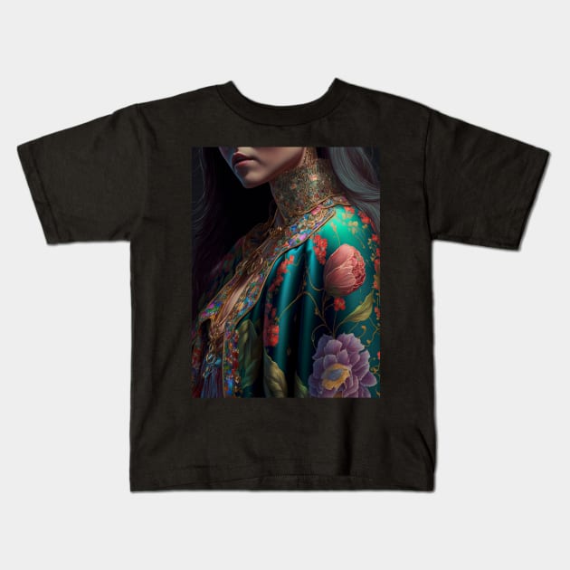 Geisha in floral kimono Kids T-Shirt by Geek Culture